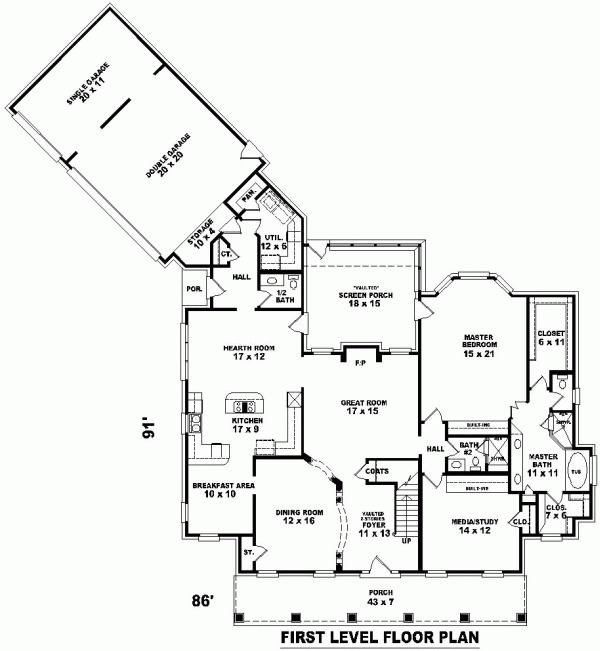 Cape Cod House Plan 48523 with 3 Beds, 5 Baths, 3 Car Garage Level One