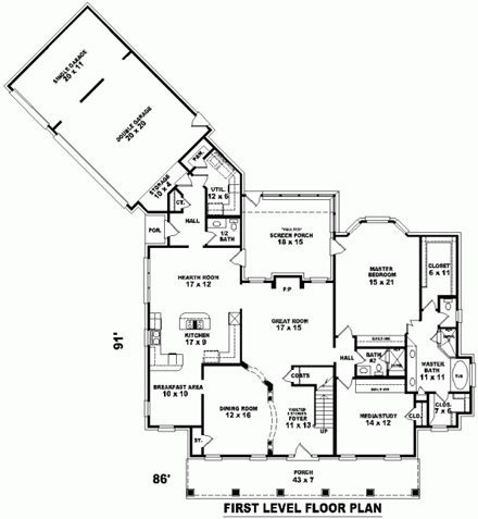 Cape Cod House Plan 48523 with 3 Beds, 5 Baths, 3 Car Garage First Level Plan