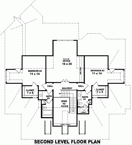 Cape Cod House Plan 48523 with 3 Beds, 5 Baths, 3 Car Garage Second Level Plan