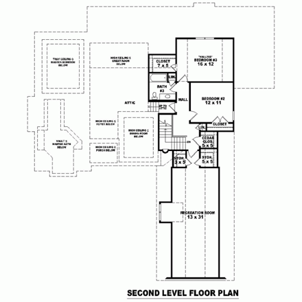 European House Plan 48549 with 3 Beds, 3 Baths, 3 Car Garage Second Level Plan