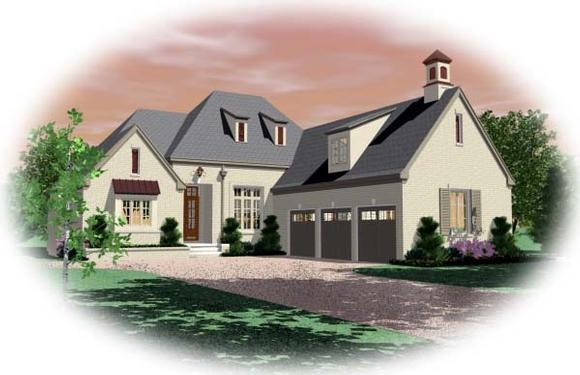 European House Plan 48549 with 3 Beds, 3 Baths, 3 Car Garage Elevation