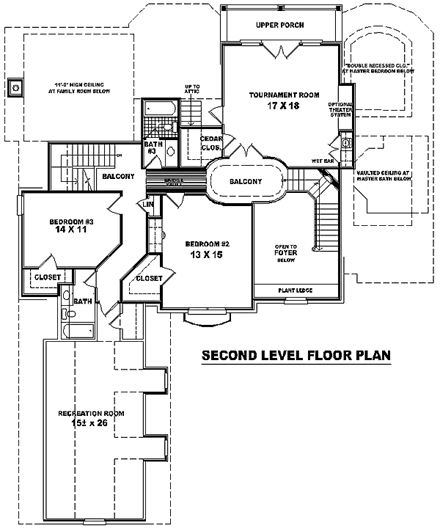 Traditional House Plan 48559 with 4 Beds, 4 Baths, 3 Car Garage Second Level Plan