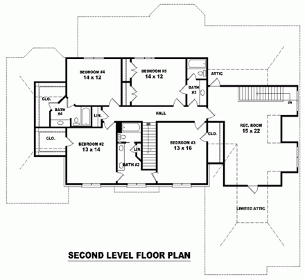 European, Traditional House Plan 48599 with 5 Beds, 5 Baths, 3 Car Garage Second Level Plan