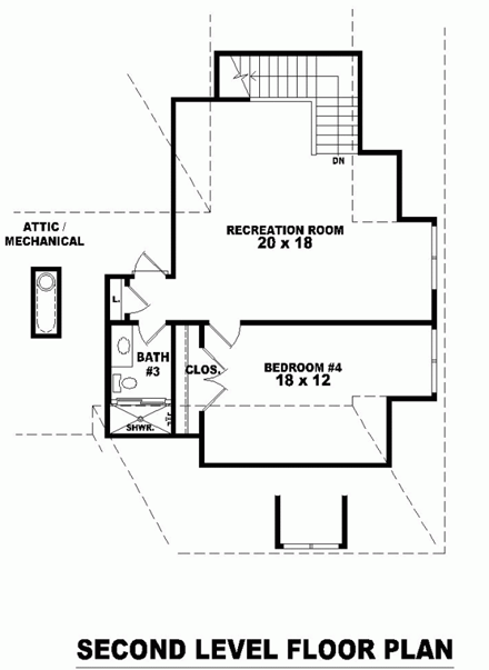 European House Plan 48647 with 4 Beds, 4 Baths, 3 Car Garage Second Level Plan