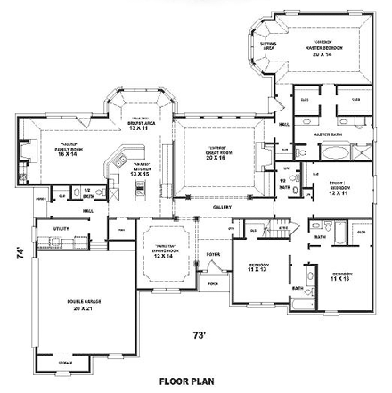 Country, European House Plan 48671 with 4 Beds, 4 Baths, 2 Car Garage First Level Plan
