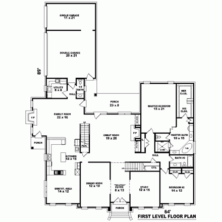European, Traditional House Plan 48683 with 5 Beds, 5 Baths, 3 Car Garage First Level Plan