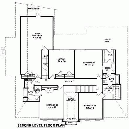 European, Traditional House Plan 48683 with 5 Beds, 5 Baths, 3 Car Garage Second Level Plan