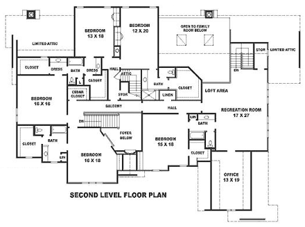 Tudor House Plan 48704 with 6 Beds, 7 Baths, 3 Car Garage Second Level Plan