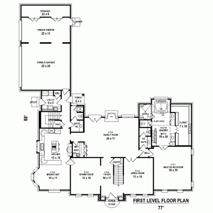Traditional House Plan 48755 with 5 Beds, 4 Baths, 3 Car Garage First Level Plan