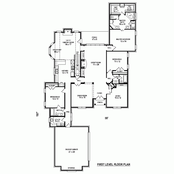 Country, European House Plan 48756 with 3 Beds, 3 Baths, 2 Car Garage Level One