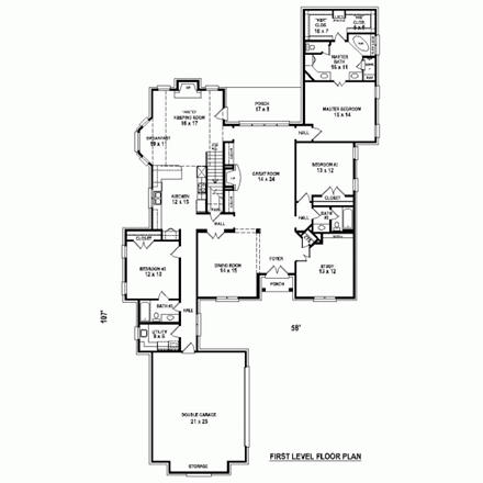 Country, European House Plan 48756 with 3 Beds, 3 Baths, 2 Car Garage First Level Plan