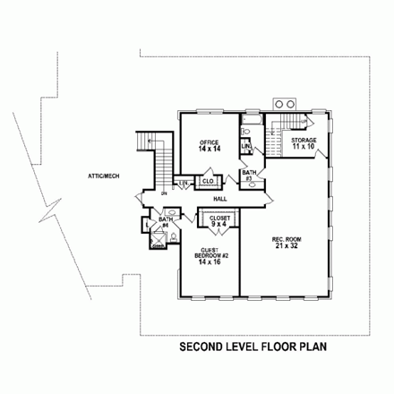 Country, Plantation House Plan 48759 with 3 Beds, 4 Baths, 3 Car Garage Second Level Plan