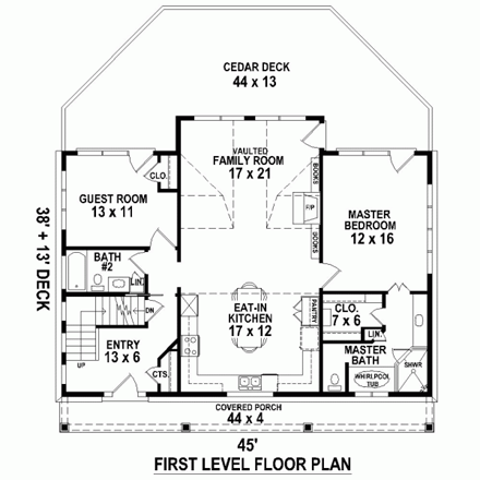 Country House Plan 48765 with 3 Beds, 3 Baths, 2 Car Garage First Level Plan