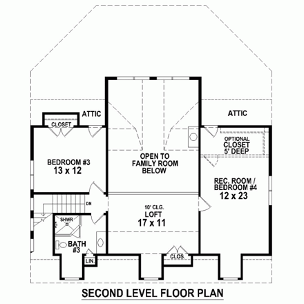 Country House Plan 48765 with 3 Beds, 3 Baths, 2 Car Garage Second Level Plan