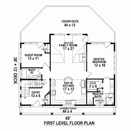 Country House Plan 48766 with 4 Beds, 3 Baths, 2 Car Garage First Level Plan