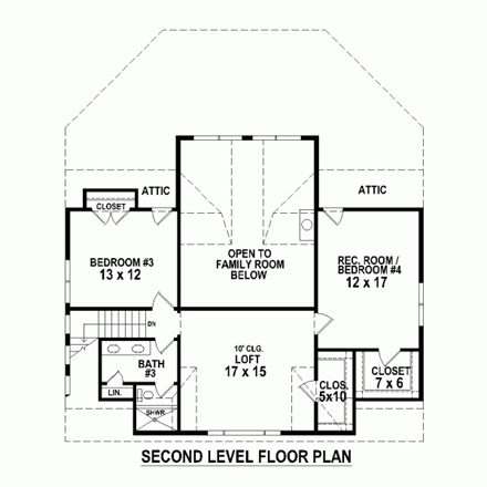Country House Plan 48766 with 4 Beds, 3 Baths, 2 Car Garage Second Level Plan