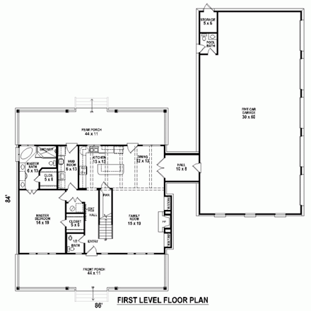 Country House Plan 48788 with 3 Beds, 4 Baths, 5 Car Garage First Level Plan