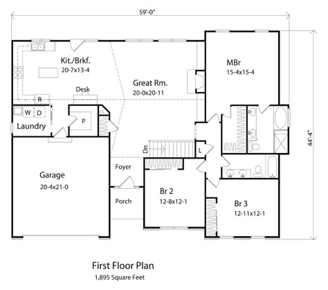 House Plan 49021 - Traditional Style with 1895 Sq Ft, 3 Bed, 2 Ba