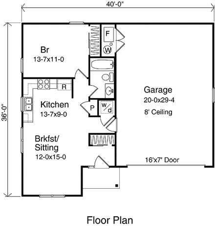 Ranch 2 Car Garage Apartment Plan 49023 with 1 Beds, 1 Baths First Level Plan