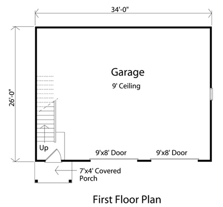Country, Narrow Lot 2 Car Garage Apartment Plan 49025 with 1 Beds, 1 Baths First Level Plan
