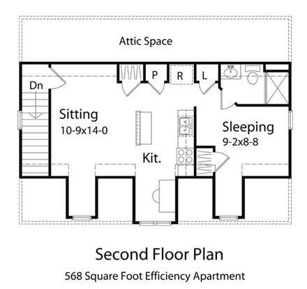 Country, Narrow Lot 2 Car Garage Apartment Plan 49025 with 1 Beds, 1 Baths Second Level Plan