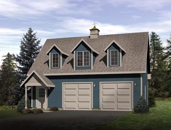 Country, Narrow Lot 2 Car Garage Apartment Plan 49025 with 1 Beds, 1 Baths Elevation