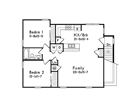 Country 3 Car Garage Apartment Plan 49029 with 2 Beds, 1 Baths Second Level Plan