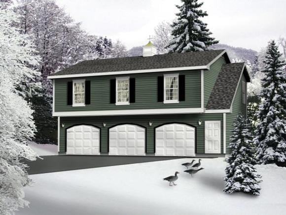 Country 3 Car Garage Apartment Plan 49029 with 2 Beds, 1 Baths Elevation