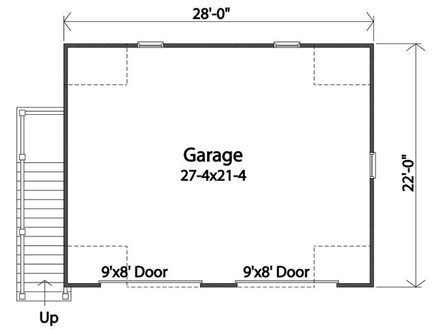2 Car Garage Apartment Plan 49036 with 1 Beds, 1 Baths First Level Plan