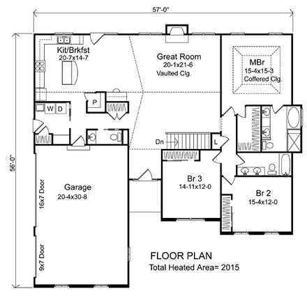 Ranch House Plan 49037 with 3 Beds, 3 Baths, 3 Car Garage First Level Plan