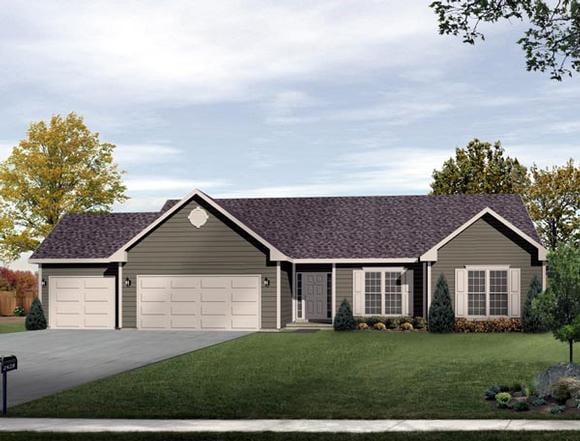 Ranch House Plan 49060 with 3 Beds, 2 Baths, 3 Car Garage Elevation
