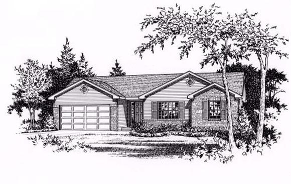 One-Story, Ranch House Plan 49064 with 3 Beds, 2 Baths, 2 Car Garage Elevation