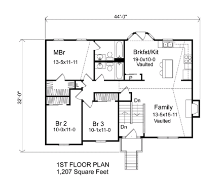 One-Story, Traditional House Plan 49071 with 3 Beds, 2 Baths, 2 Car Garage First Level Plan