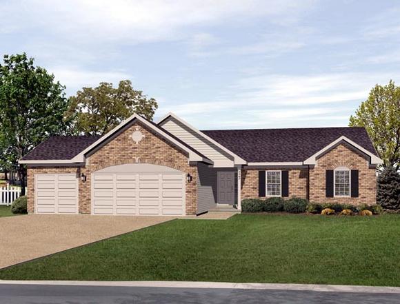 One-Story, Ranch House Plan 49074 with 3 Beds, 3 Baths, 3 Car Garage Elevation