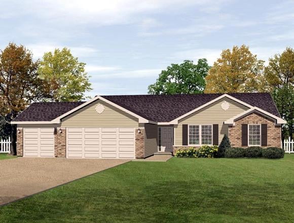 Ranch House Plan 49076 with 3 Beds, 2 Baths, 3 Car Garage Elevation