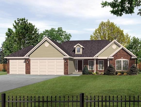 European, One-Story House Plan 49077 with 3 Beds, 3 Baths, 3 Car Garage Elevation