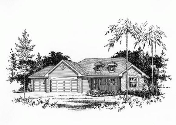 Country, One-Story House Plan 49078 with 3 Beds, 3 Baths, 3 Car Garage Elevation