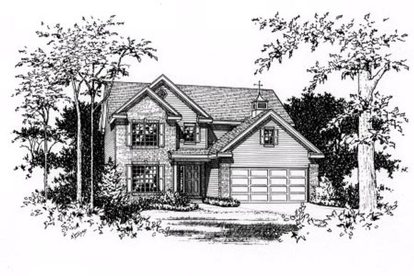 Narrow Lot, Traditional House Plan 49079 with 3 Beds, 3 Baths, 2 Car Garage Elevation
