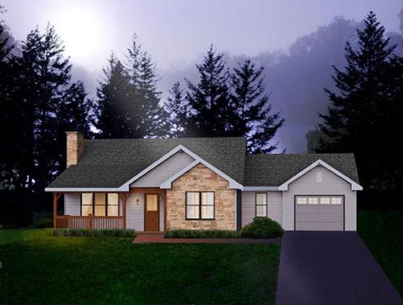 One-Story House Plan 49095 with 2 Beds, 2 Baths, 1 Car Garage Elevation