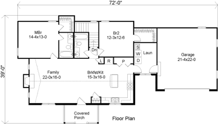 House Plan 49098 with 2 Beds, 2 Baths, 2 Car Garage First Level Plan