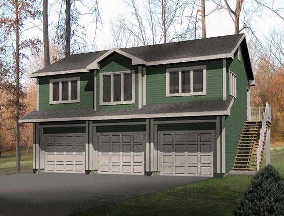 Narrow Lot, Traditional Garage-Living Plan 49118 with 1 Beds, 1 Baths, 3 Car Garage Elevation