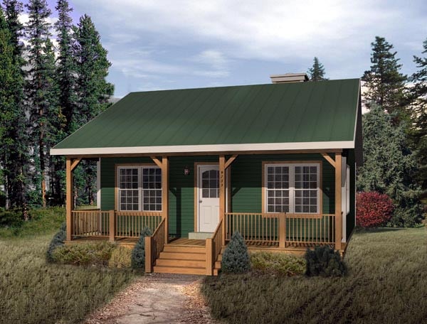 Country, Narrow Lot, One-Story House Plan 49119 with 1 Beds, 1 Baths Elevation