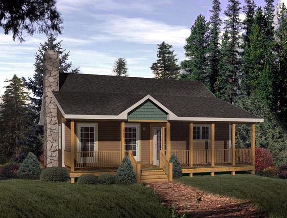 Country, Narrow Lot, One-Story House Plan 49124 with 2 Beds, 1 Baths Elevation