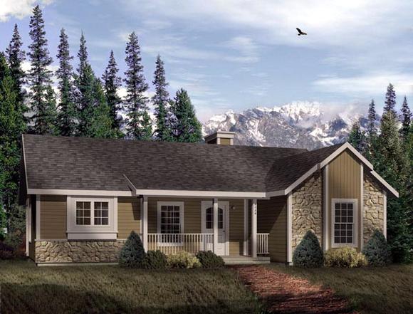 Craftsman, One-Story House Plan 49125 with 2 Beds, 1 Baths Elevation
