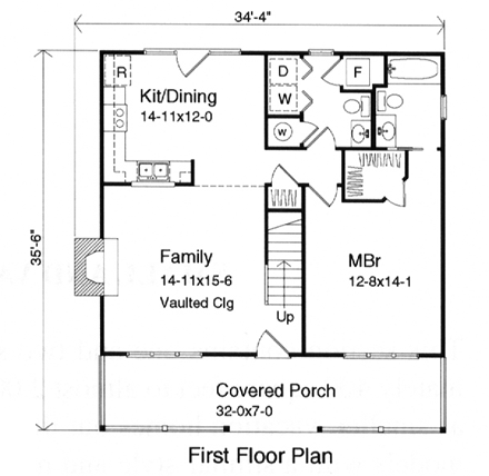 Cabin, Cape Cod, Country House Plan 49128 with 2 Beds, 3 Baths First Level Plan