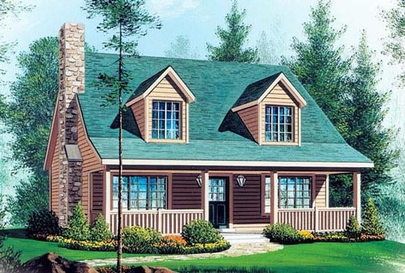 Cabin, Cape Cod, Country House Plan 49128 with 2 Beds, 3 Baths Elevation
