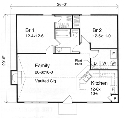 Narrow Lot, One-Story, Ranch House Plan 49130 with 2 Beds, 1 Baths First Level Plan
