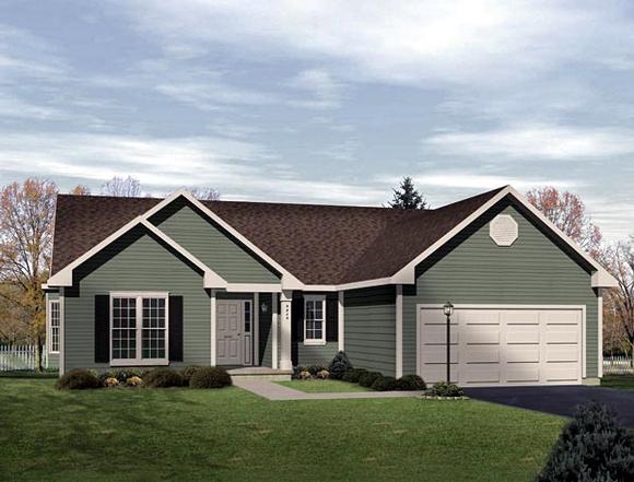 One-Story, Ranch House Plan 49134 with 3 Beds, 2 Baths, 2 Car Garage Elevation