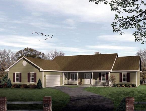 Ranch House Plan 49136 with 3 Beds, 3 Baths, 2 Car Garage Elevation