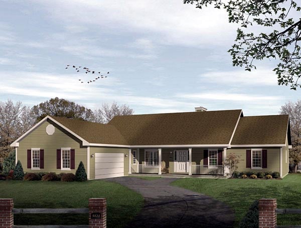 Ranch House Plan 49136 with 3 Beds, 3 Baths, 2 Car Garage Elevation